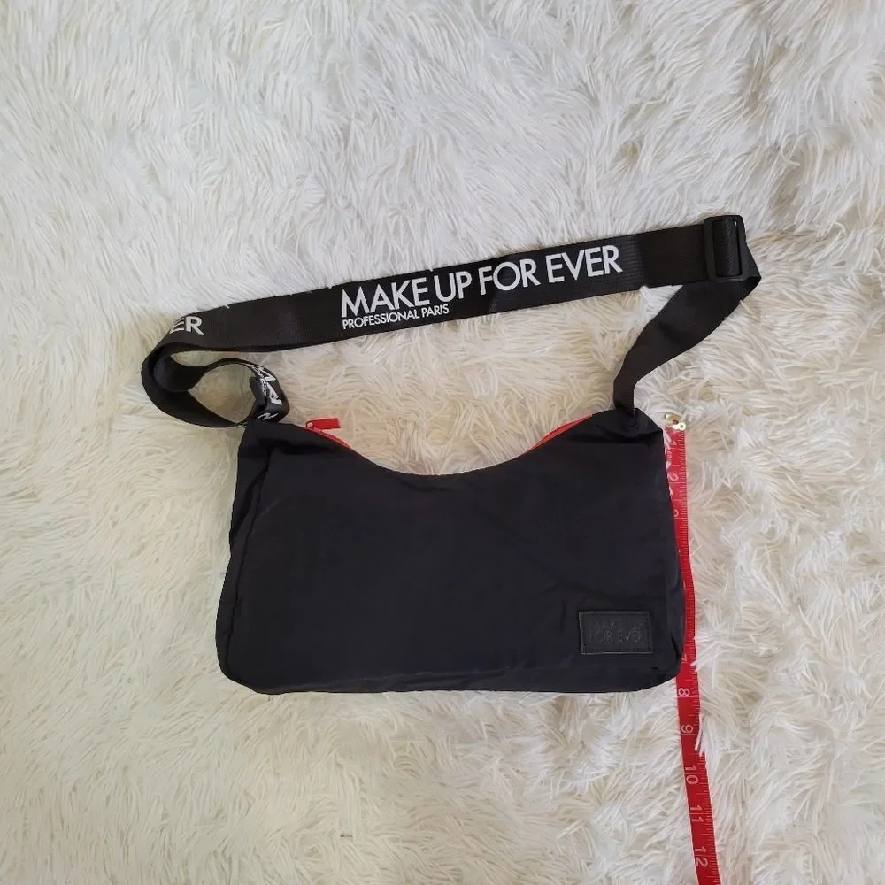 Make Up Forever Makeup Cosmetics Adjustable Over the Shoulder Zipper Black Bag